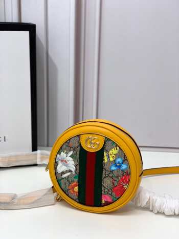 Uubags | Gucci Ophidia Floral Coated Canvas Chain Yellow Bag Leather Trim