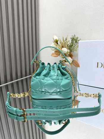 Uubags | Dioriviera Small Dior Jolie Bucket Bag Aquamarina Macrocannage Calfskin 17x16x10.5cm