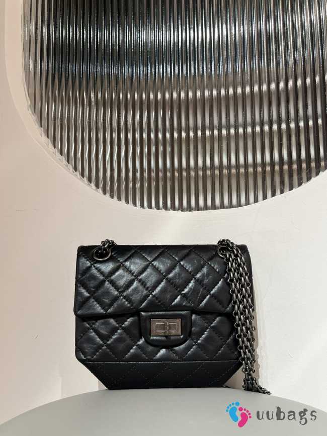 Uubags | Chanel Mini 2.55 Flap Bag Aged Calfskin & Silver-Tone Metal Black 15.5x20x6cm  - 1