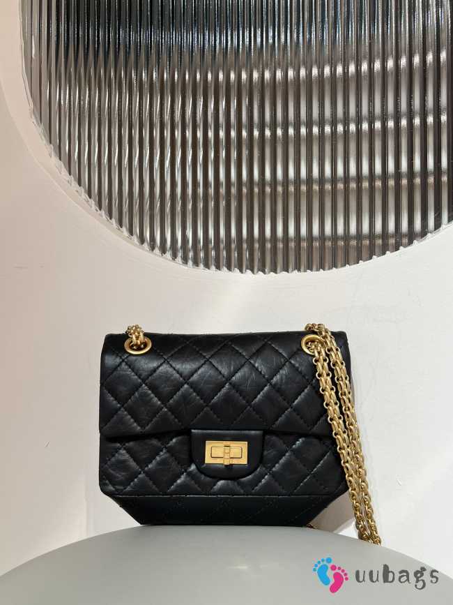 Uubags | Chanel Mini 2.55 Flap Bag Aged Calfskin & Gold-Tone Metal Black 15.5x20x6cm - 1