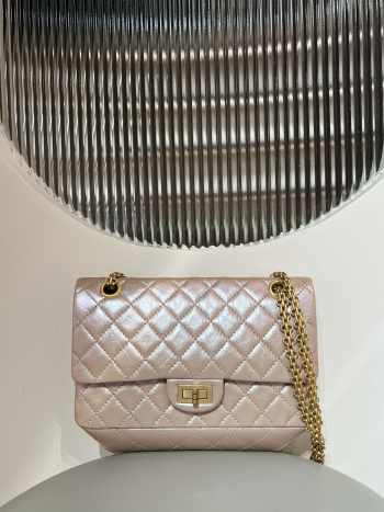 Uubags | Chanel 2.55 Light Pink Handbag Metallic Calfskin & Gold-Tone Metal 16x24x7.5cm