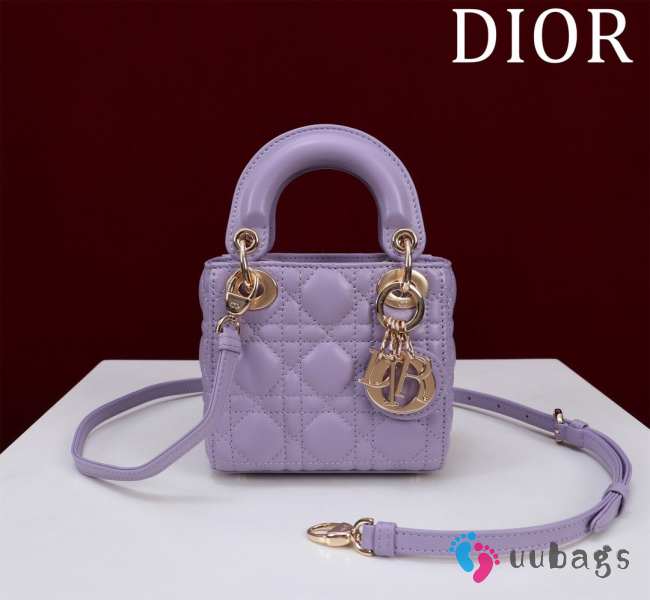 Uubags | Lady Dior Micro Purple Lambskin Leather Bag 12x10x5cm - 1