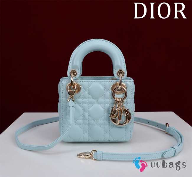 Uubags | Lady Dior Micro Light Blue Lambskin Leather Bag 12x10x5cm - 1