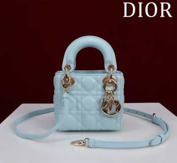 Uubags | Lady Dior Micro Light Blue Lambskin Leather Bag 12x10x5cm