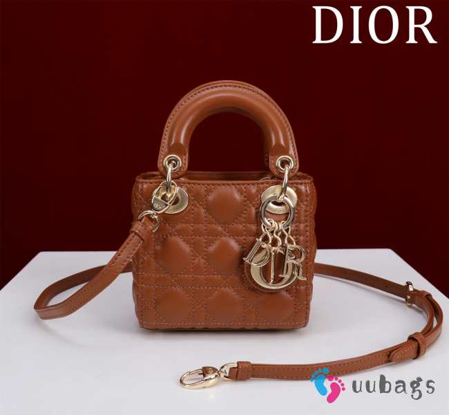 Uubags | Lady Dior Micro Light Brown Lambskin Leather Bag 12x10x5cm - 1