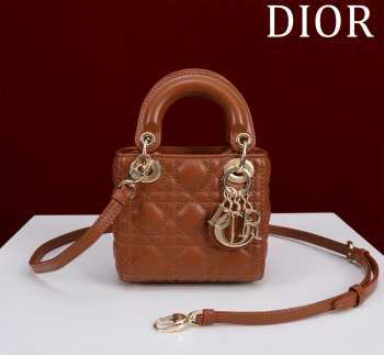 Uubags | Lady Dior Micro Light Brown Lambskin Leather Bag 12x10x5cm