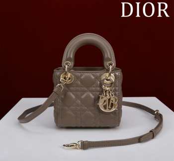 Uubags | Lady Dior Micro Dark Grey Lambskin Leather Bag 12x10x5cm