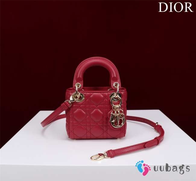 Uubags | Lady Dior Micro Red Lambskin Leather Bag 12x10x5cm - 1