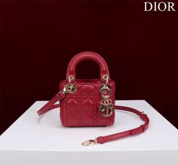 Uubags | Lady Dior Micro Red Lambskin Leather Bag 12x10x5cm