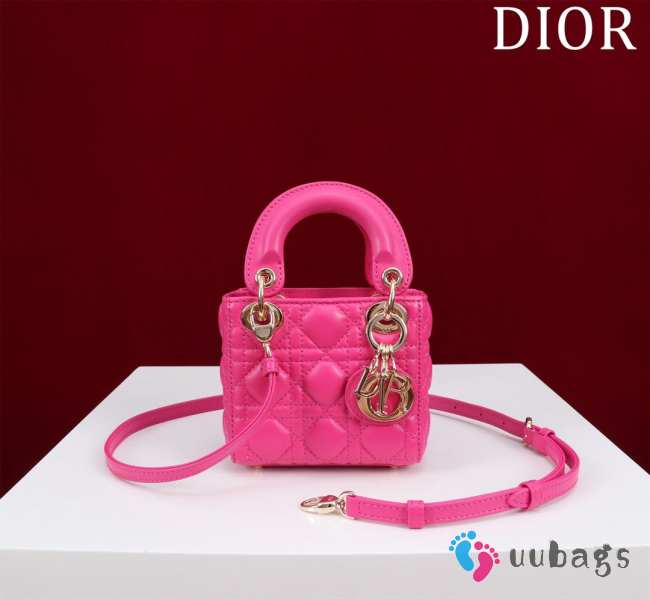 Uubags | Lady Dior Micro Rose Pink Lambskin Leather Bag 12x10x5cm - 1