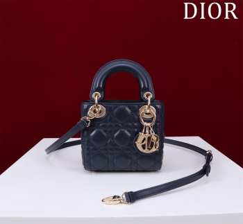 Uubags | Lady Dior Micro Navy Blue Lambskin Leather Bag 12x10x5cm