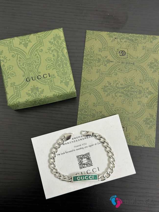 Uubags | Gucci tag turquoise blue enamel logo plate silver bracelet - 1