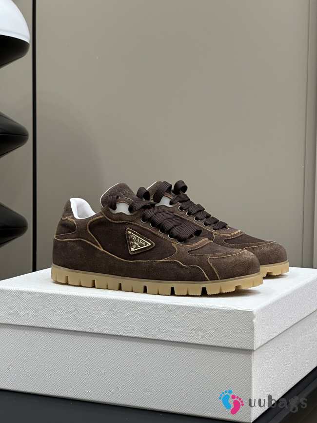 Uubags | Prada Trail faded suede sneakers in dark brown - 1