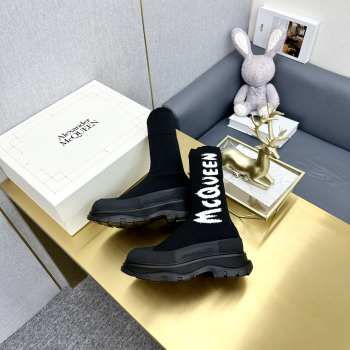 Uubags | Alexander McQueen Graffiti Logo Treadslick Socks Boots In Black