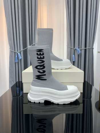 Uubags | Alexander McQueen Graffiti Logo Treadslick Socks Boots In Grey/White 