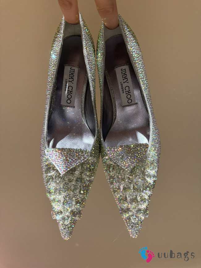 Uubags | Jimmy Choo Crystal Slipper 85 Iridescent Crystal Pointed-Toe Pumps with Hearts - 1