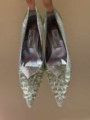 Uubags | Jimmy Choo Crystal Slipper 85 Iridescent Crystal Pointed-Toe Pumps with Hearts