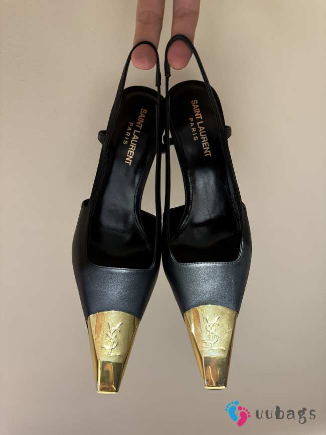 Uubags | YSL Jeanne Slingback Pumps In Black/Gold Smooth Leather 11cm - 1