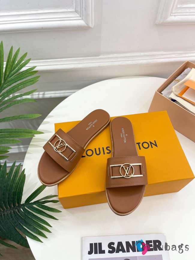 Uubags | Louis Vuitton 1A64ZB Lock It Flat Mule In Cognac Brown - 1