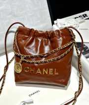 Uubags | Chanel Small Bag 22 Shiny Calfskin & Gold Metal Brown 19x20x6cm - 6