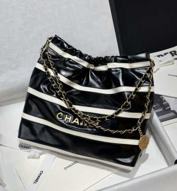 Uubags | Chanel 22 Mini Bag Shiny Calfskin & Gold Metallic In Black and white 20x19x6cm