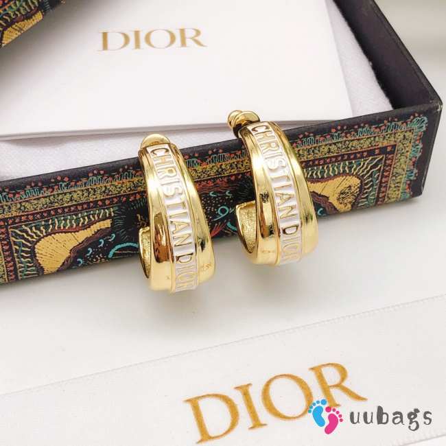 Uubags | Dior code earrings gold finish metal and white lacquer - 1