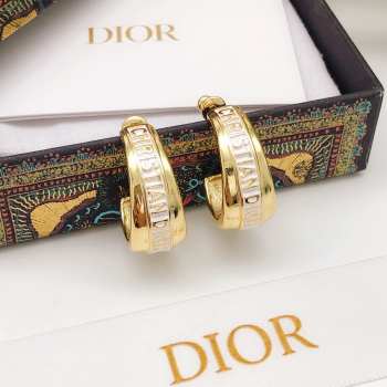 Uubags | Dior code earrings gold finish metal and white lacquer