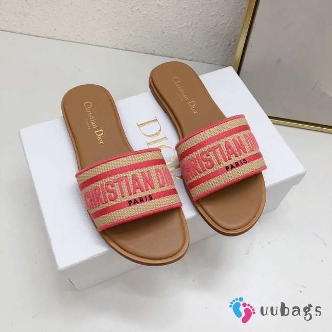 Uubags | Dioriviera Dway Slide Natural Raffia and Candy Pink Embroidered Cotton - 1