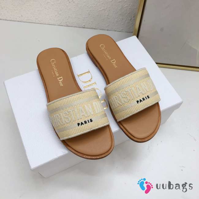 Uubags | Dioriviera Dway Slide Natural Raffia and White Embroidered Cotton - 1