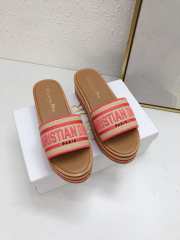 Uubags | Dioriviera Dway Platform Slide Natural Raffia and Candy Pink Embroidered Cotton 4.5cm - 1