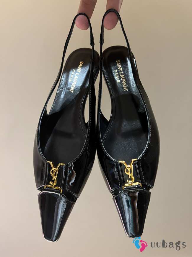 Uubags | YSL Babylone slingback flats in black glossy leather - 1