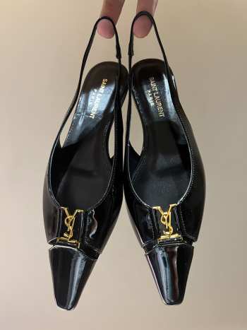 Uubags | YSL Babylone slingback flats in black glossy leather