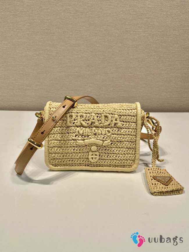 Uubags | Prada Crochet and raffia-effect yarn shoulder bag with flap 16.5x12x5cm - 1