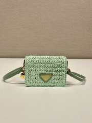 Uubags | Prada Crochet aqua color raffia-effect yarn card holder with shoulder strap 8x11.5x2.5cm - 1