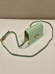 Uubags | Prada Crochet aqua color raffia-effect yarn card holder with shoulder strap 8x11.5x2.5cm - 3