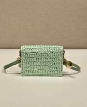 Uubags | Prada Crochet aqua color raffia-effect yarn card holder with shoulder strap 8x11.5x2.5cm - 4