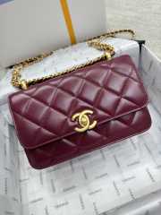 Uubags | Chanel Mini Flap Bag Calfskin & Gold-Tone Metal Burgundy 12x19x8cm - 1