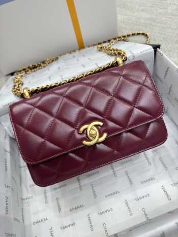 Uubags | Chanel Mini Flap Bag Calfskin & Gold-Tone Metal Burgundy 12x19x8cm