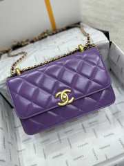 Uubags | Chanel Mini Flap Bag Calfskin & Gold-Tone Metal Purple 12x19x8cm - 1