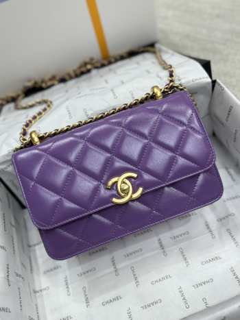 Uubags | Chanel Mini Flap Bag Calfskin & Gold-Tone Metal Purple 12x19x8cm