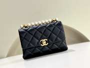 Uubags | Chanel Mini Flap Bag With Handle Shiny Lambskin, Faux Pearls & Gold Metallic Black 13x19x7cm - 1