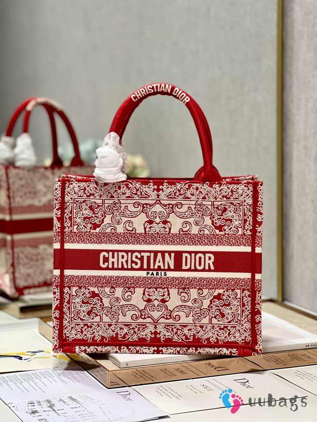 Uubags | Dior Book Tote White/Red Bag 26.5x21x14cm  - 1