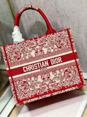 Uubags | Dior Book Tote White/Red Bag 26.5x21x14cm  - 5