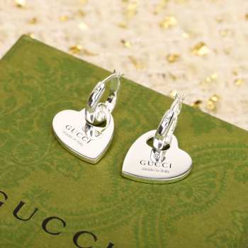 Uubags | Gucci Trademark hoop earrings with cut-out heart pendants 925 sterling silver