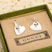 Uubags | Gucci Trademark hoop earrings with cut-out heart pendants 925 sterling silver - 2