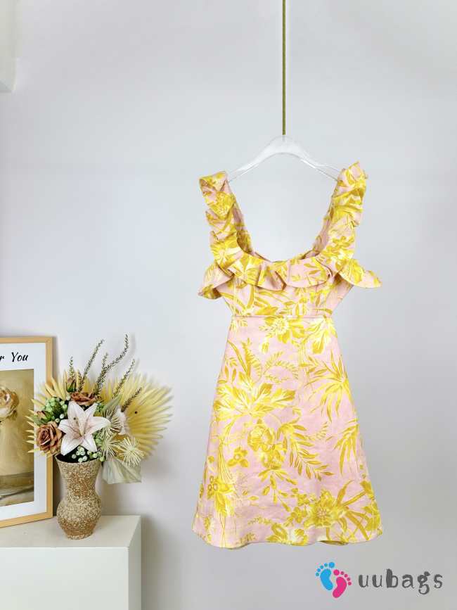 Uubags | Zimmermann Golden Ruffle Mini Dress in Pink/Gold Floral - 1