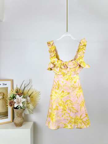 Uubags | Zimmermann Golden Ruffle Mini Dress in Pink/Gold Floral