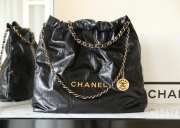 Uubags | Chanel Bag 22 Shiny Calfskin & Gold Metal Black 39x42x8cm - 5