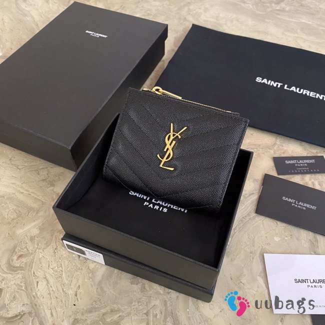 Uubags | YSL Cassandre Matelasse bi-fold wallet in black grain de poudre leather  - 1