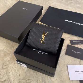 Uubags | YSL Cassandre Matelasse bi-fold wallet in black grain de poudre leather 